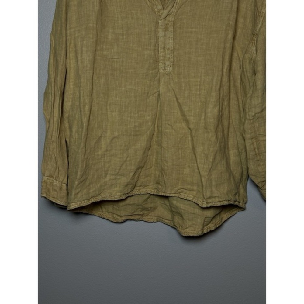 Sundance Roaming Free golden‎ biege Linen LS Blouse Medium V Neck Resort Wear - Picture 3 of 8